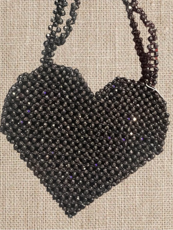 Handbags - Black Beaded Heart Crossbody Bag